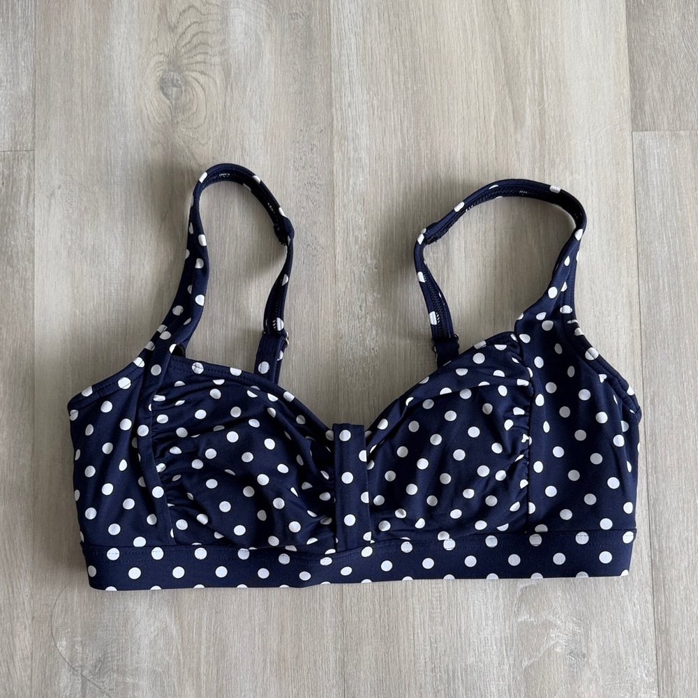 Lands' End Navy DD-Cup Polka Dot Swim Suit Top, Size 4DD